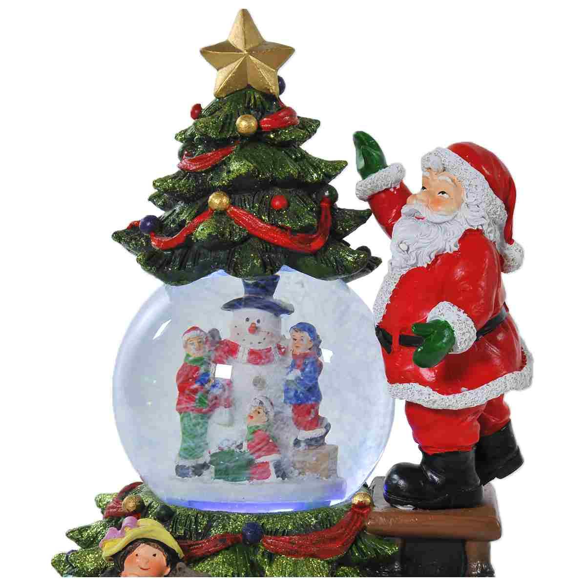Sfera Natale con Neve Babbo e Albero cm.16x25 a Batterie |Vacchetti