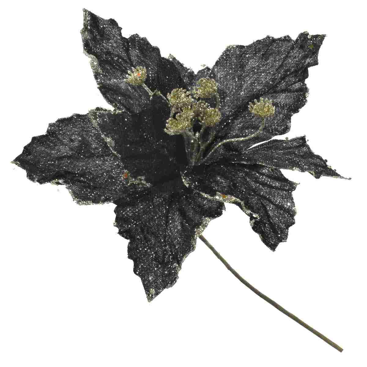 Fiore Natale Stella Nero Glitter Oro cm.55 |Vacchetti