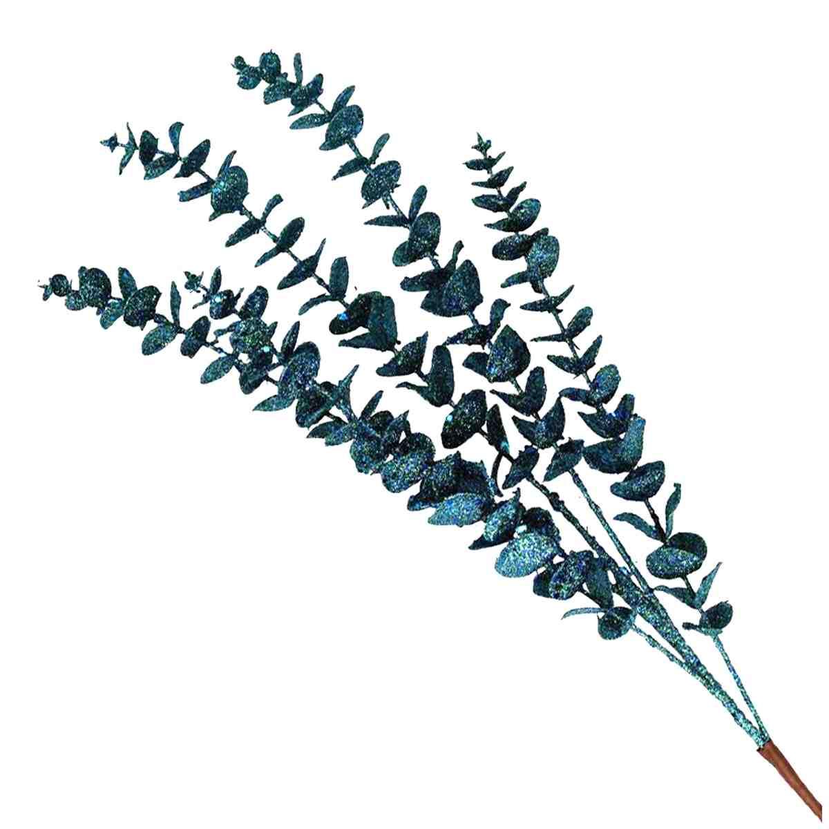 Fiore Ramo Foglie Blu Petrolio Glitter cm.80 |Vacchetti