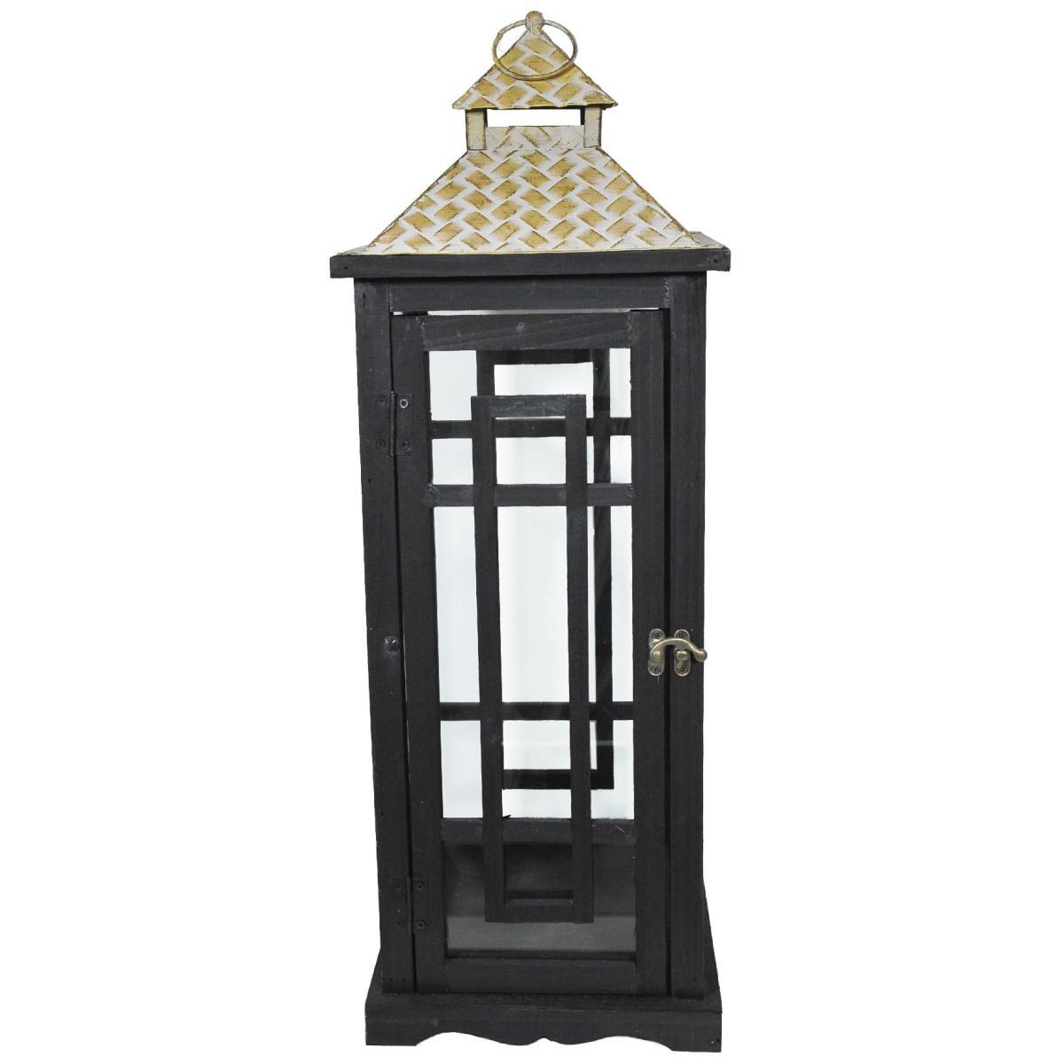 Lanterna cm.21x21x59 Legno Nero con Tetto Metallo |Vacchetti