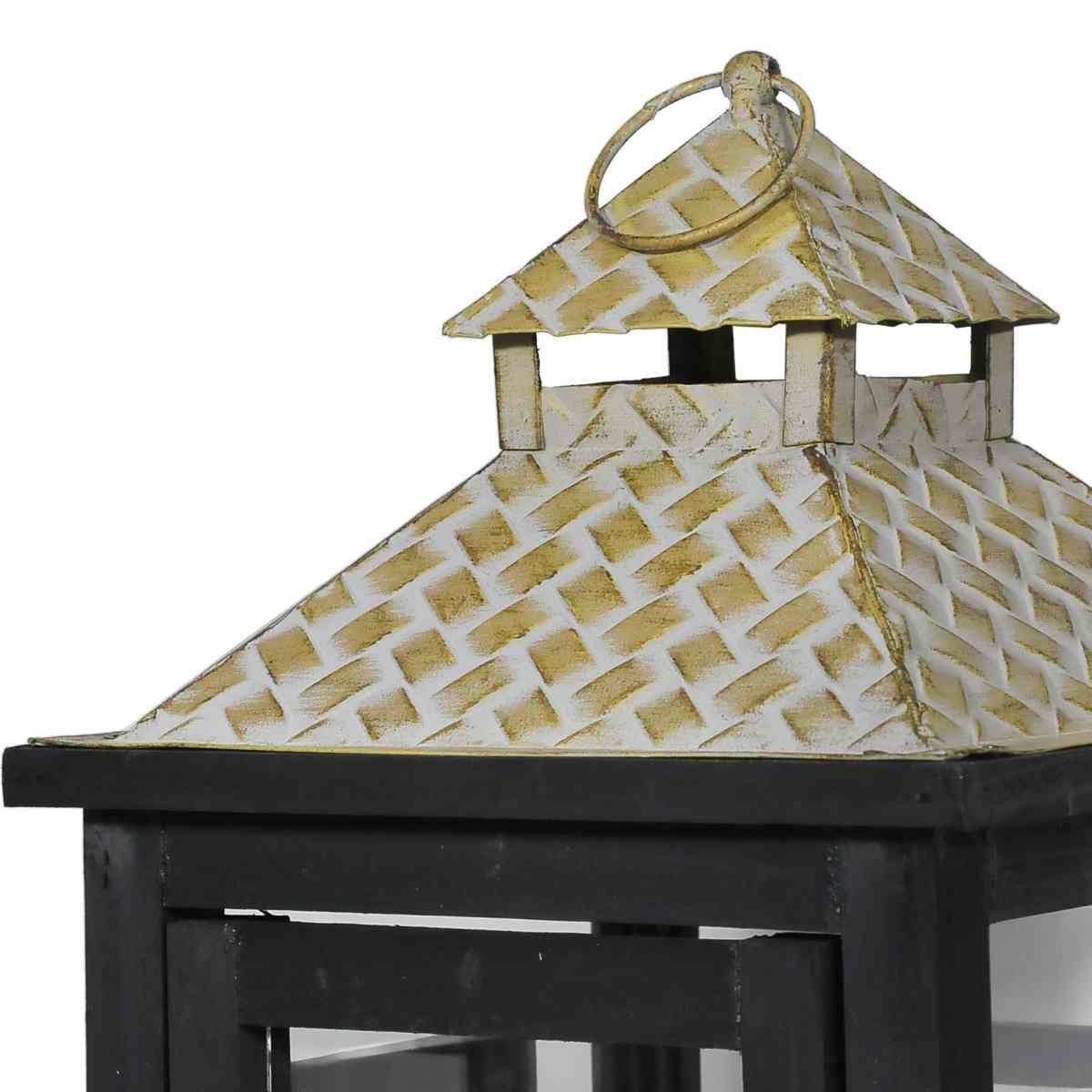 Lanterna cm.21x21x59 Legno Nero con Tetto Metallo |Vacchetti