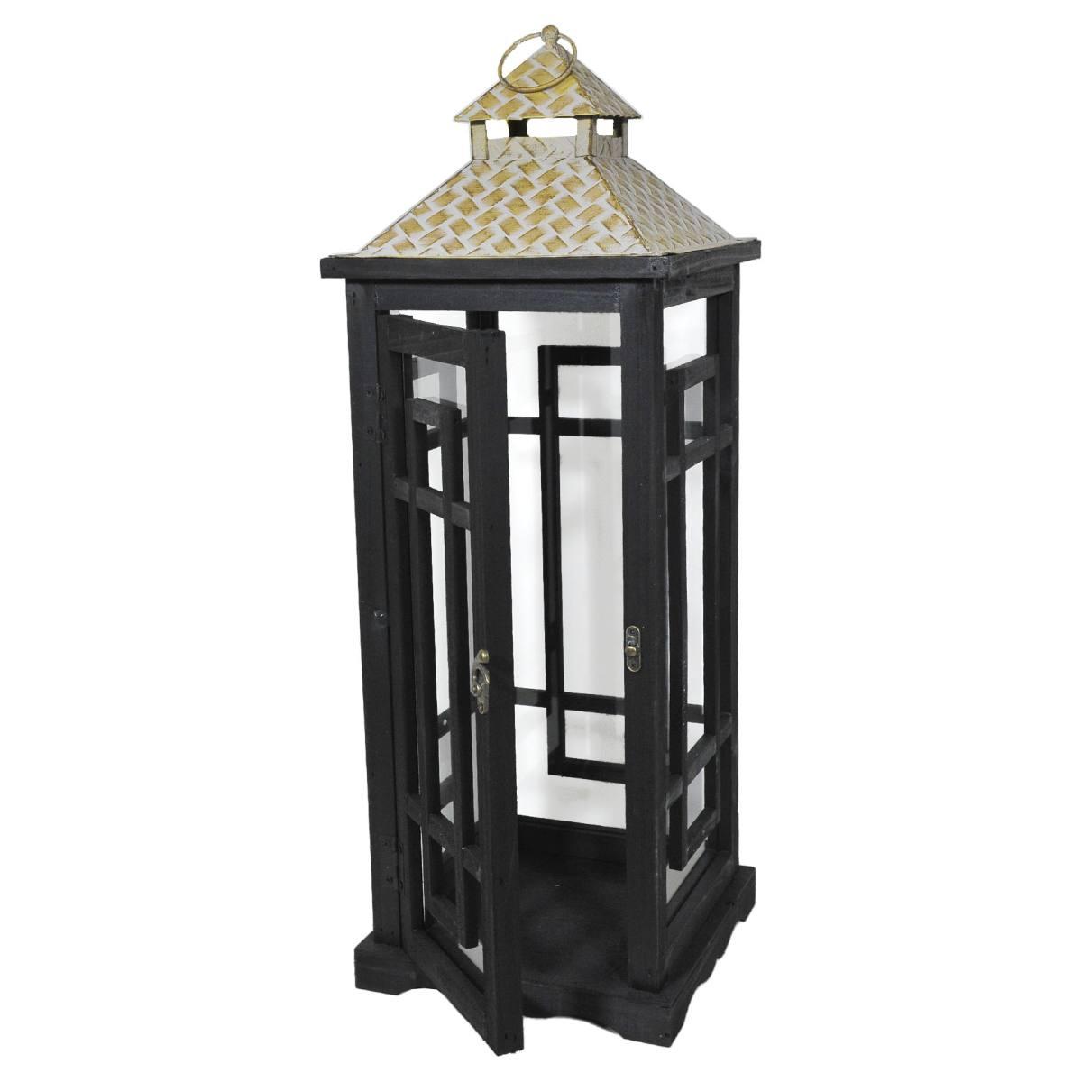 Lanterna cm.21x21x59 Legno Nero con Tetto Metallo |Vacchetti