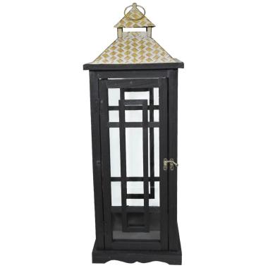 Lanterna cm.21x21x59 Legno Nero con Tetto Metallo |Vacchetti
