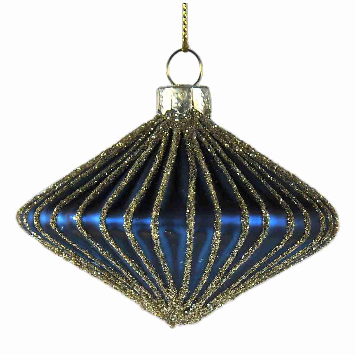 Pallina Natale Vetro cm.8 Blu Ottanio con Glitter Oro |Vacchetti