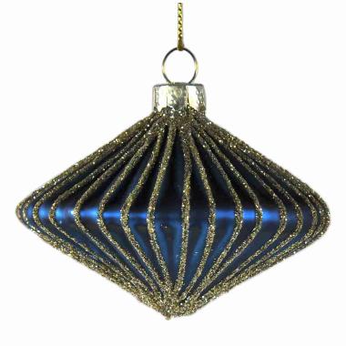 Pallina Natale Vetro cm.8 Blu Ottanio con Glitter Oro |Vacchetti