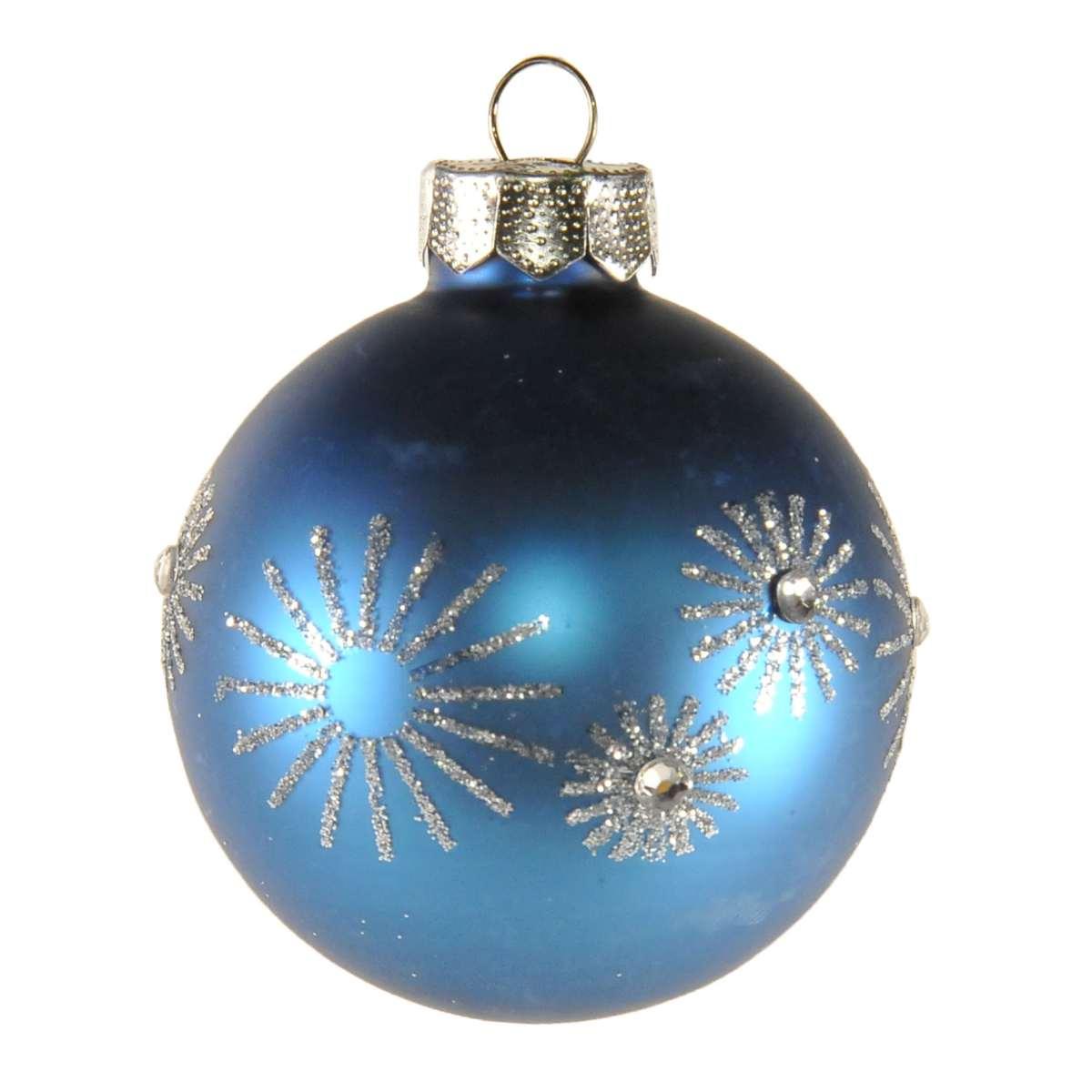 Pallina Natale Vetro cm.6 Blu Opaco con Strass |Inge's Glass
