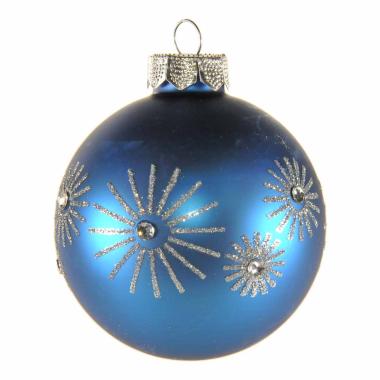 Pallina Natale Vetro cm.8 Blu Opaco con Strass |Inge's Glass