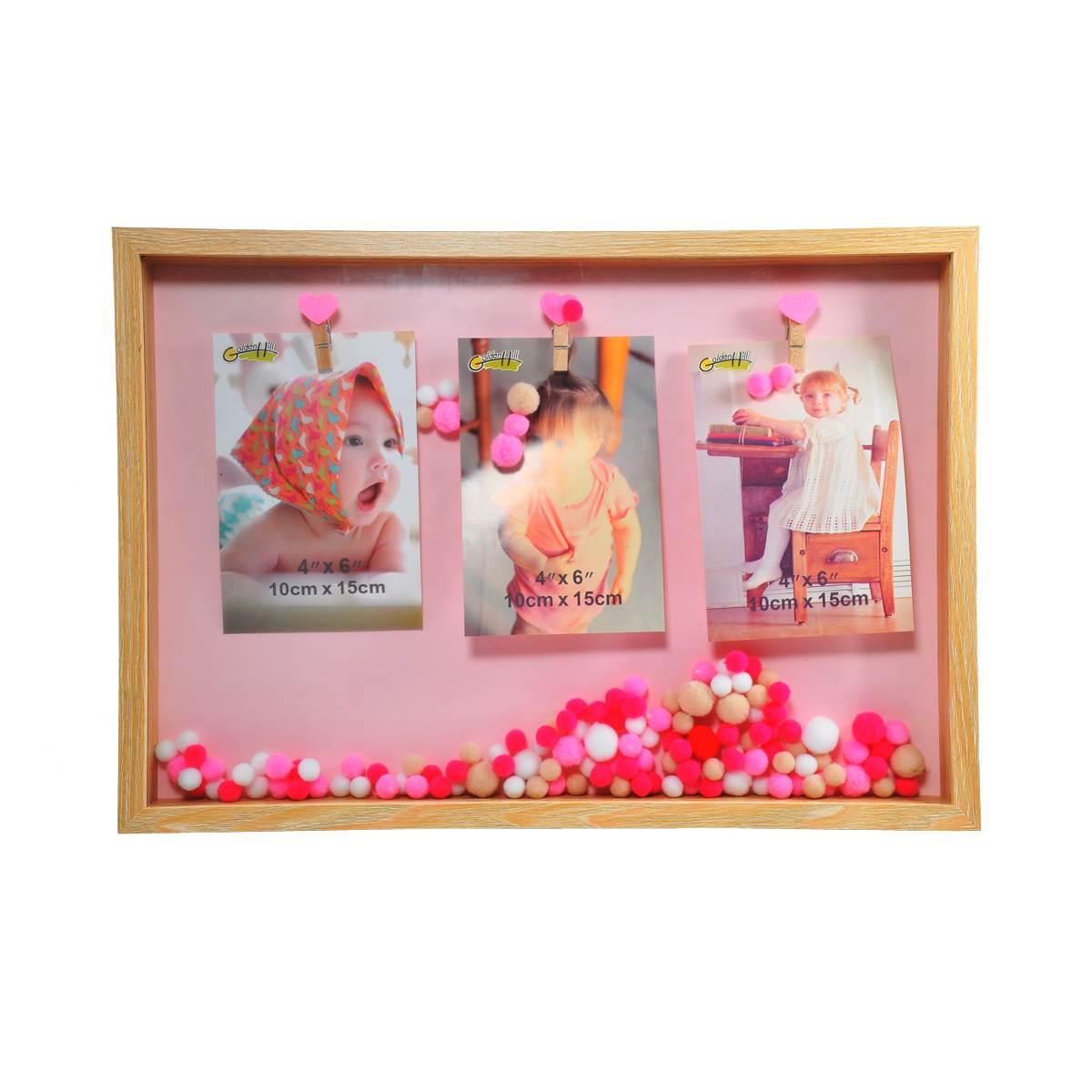 Cornice Multipla 3 Posti Legno Baby con Palline Rosa | Golden Hill