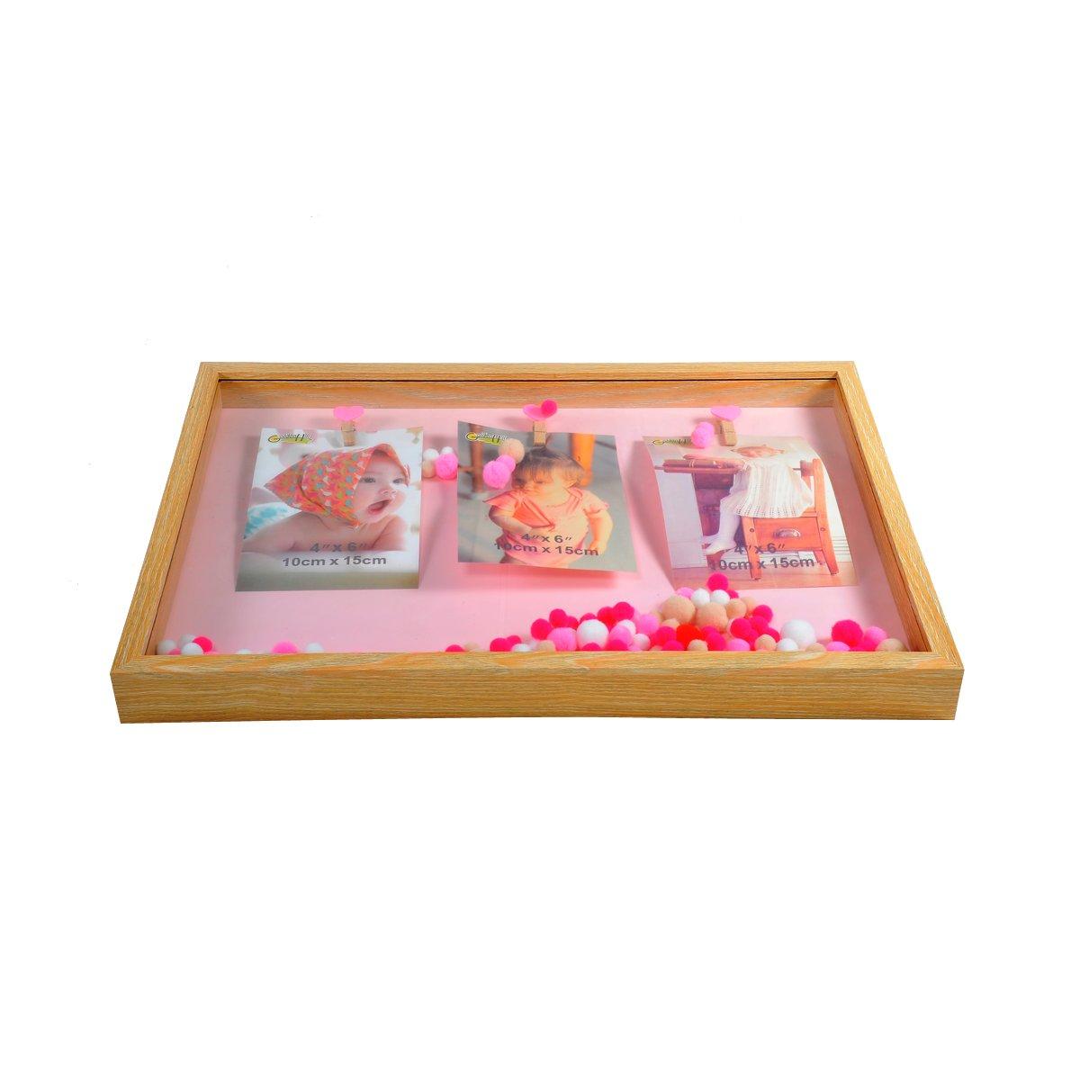 Cornice Multipla 3 Posti Legno Baby con Palline Rosa | Golden Hill