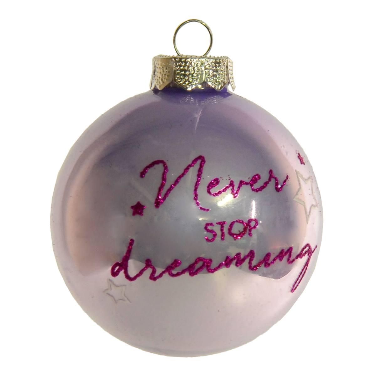 Pallina Natale Vetro cm.8 Lilla Lucida con Scritte |Inge's Glass