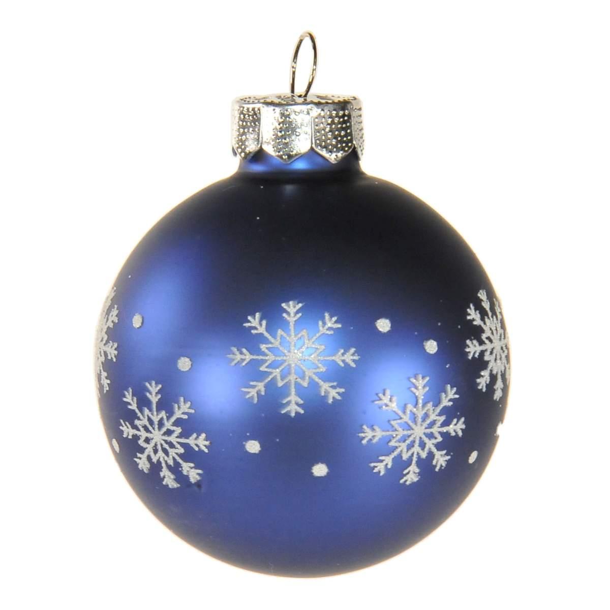 Pallina Natale Vetro cm.6 Blu Opaca con Fiocchi Neve |Inge's Glass