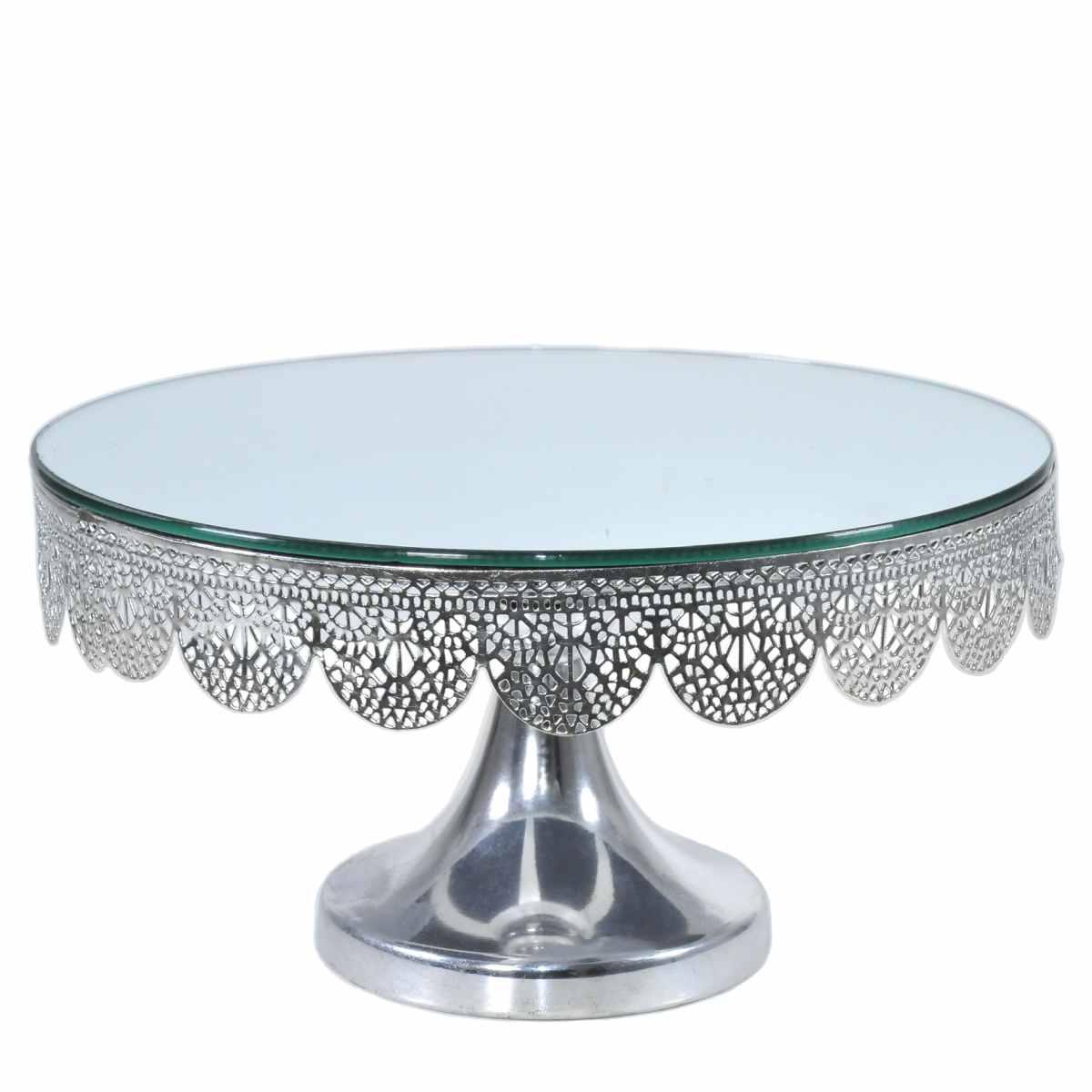 Centrotavola Alzata Metallo Argento con Specchio cm.25 | Silani