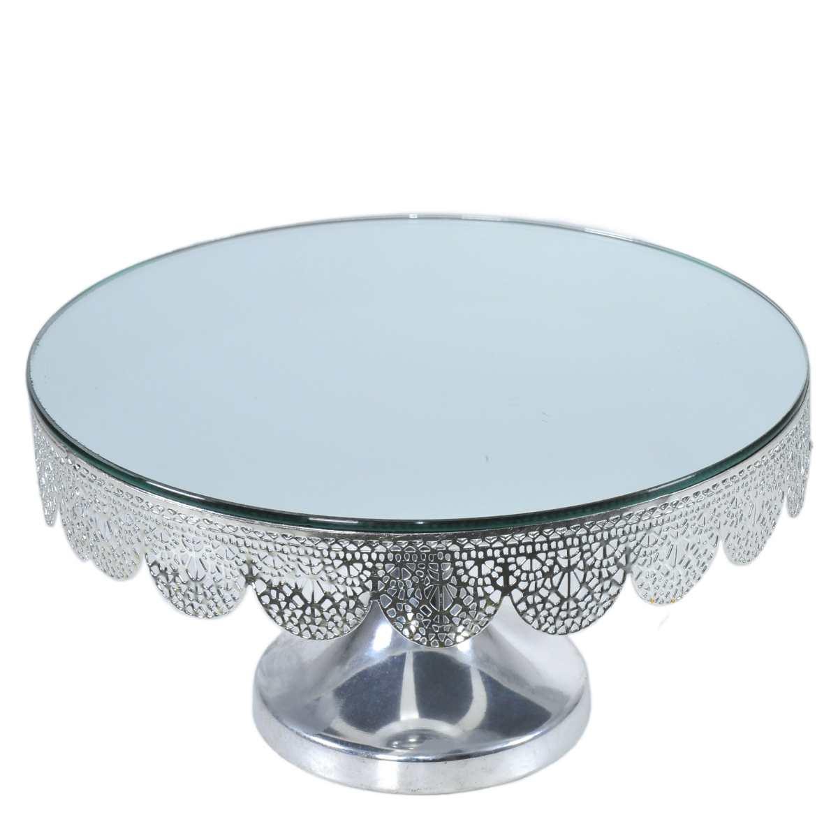 Centrotavola Alzata Metallo Argento con Specchio cm.25 | Silani