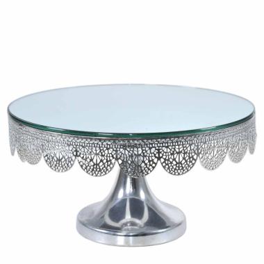 Centrotavola Alzata Metallo Argento con Specchio cm.25 | Silani