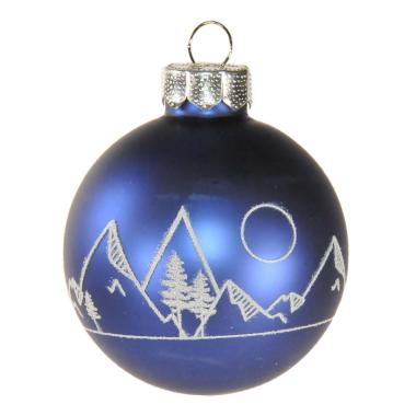 Pallina Natale Vetro cm.6 Blu Opaco con Montagne |Inge's Glass
