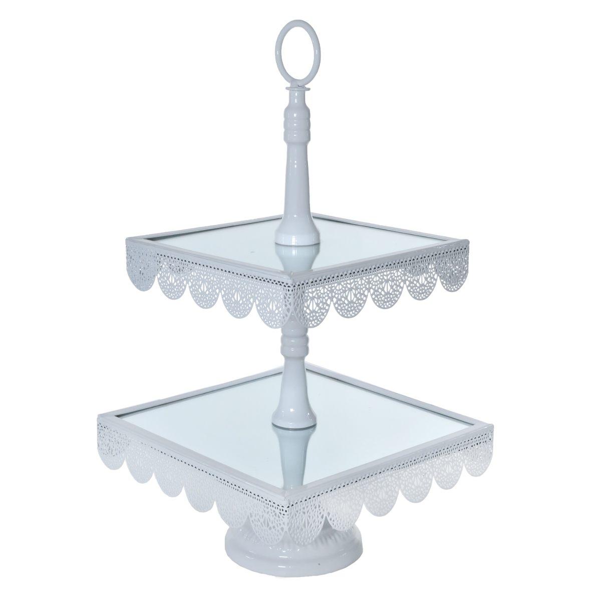 Alzata Metallo 2 Piani Bianca con Specchio cm.24x44 | Silani