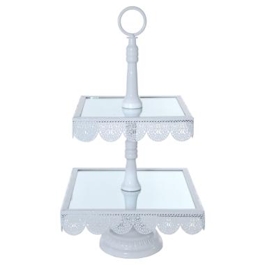 Alzata Metallo 2 Piani Bianca con Specchio cm.24x44 | Silani