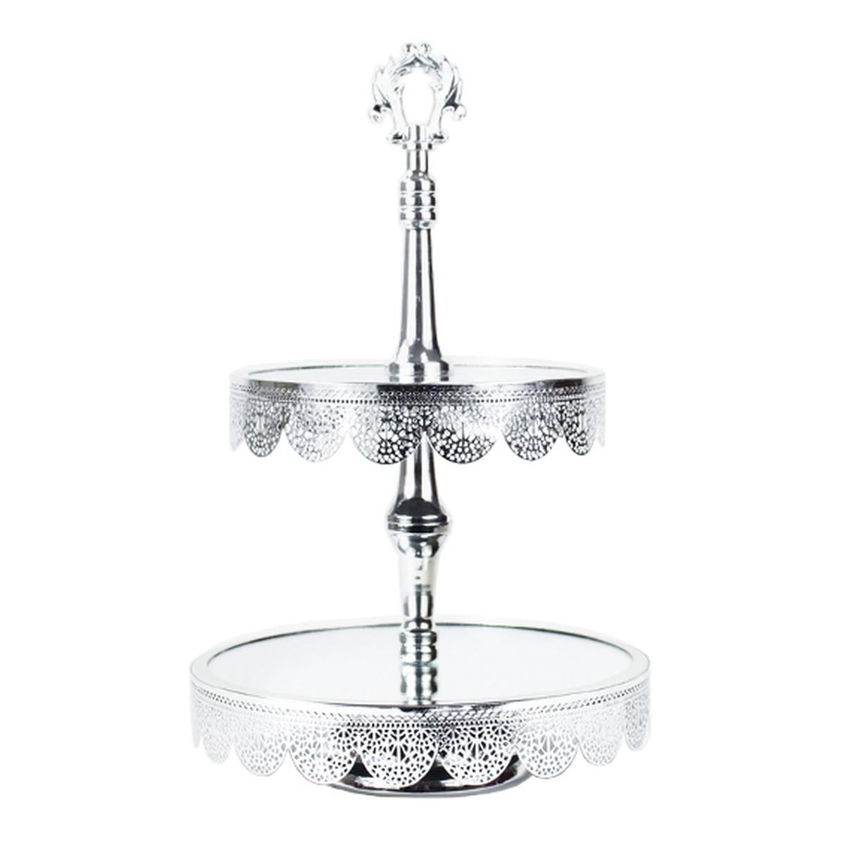 Centrotavola Alzata Metallo 2 Piani Argento con Specchio cm.25x40 | Silani