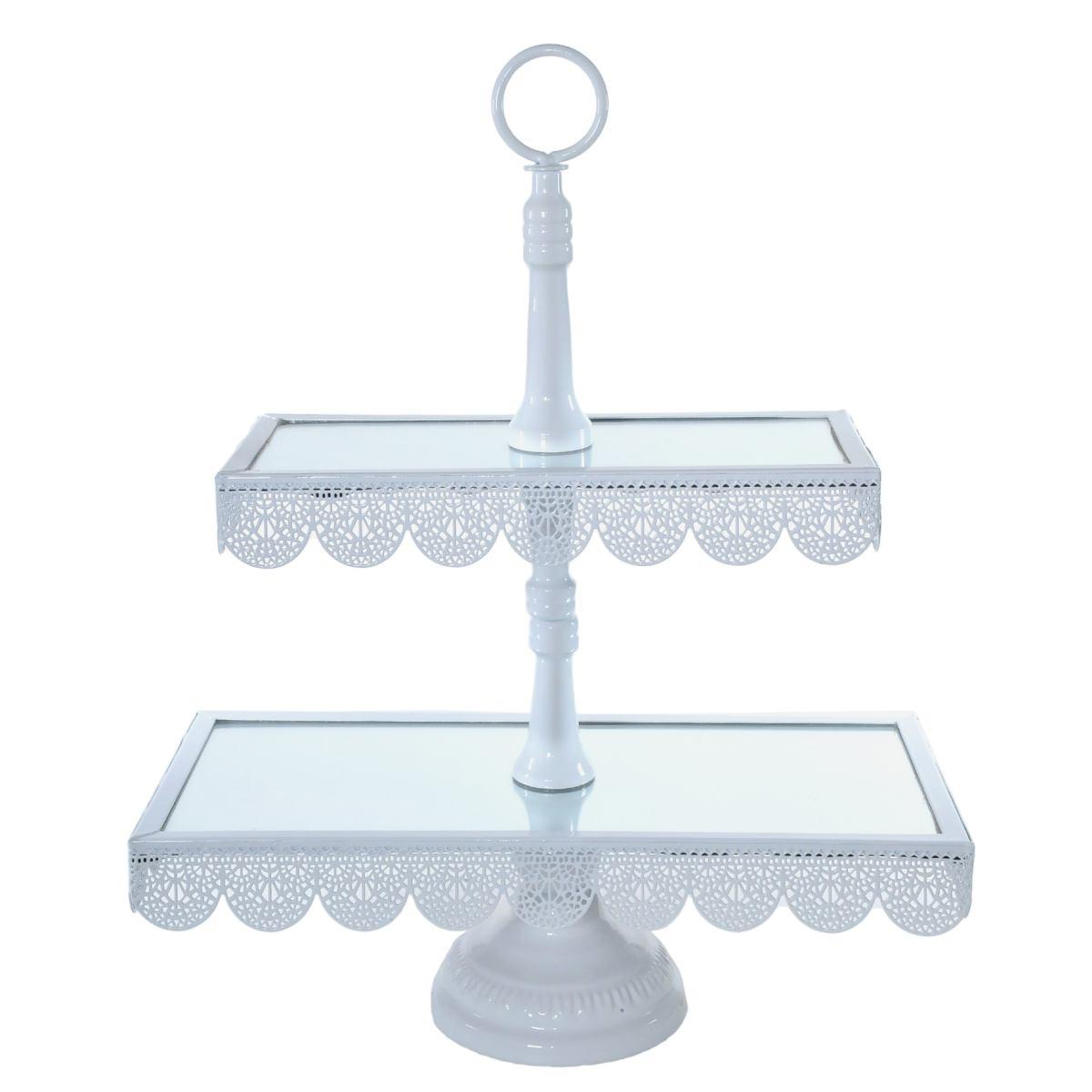 Alzata Metallo 2 Piani Bianca con Specchio cm36x16x45 | Silani