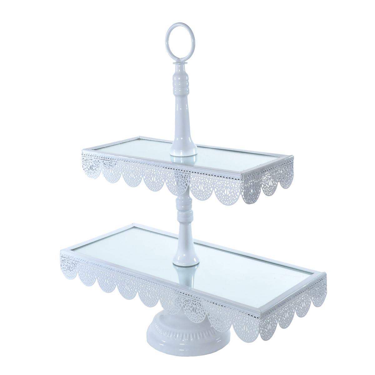 Alzata Metallo 2 Piani Bianca con Specchio cm36x16x45 | Silani