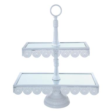 Alzata Metallo 2 Piani Bianca con Specchio cm36x16x45 | Silani