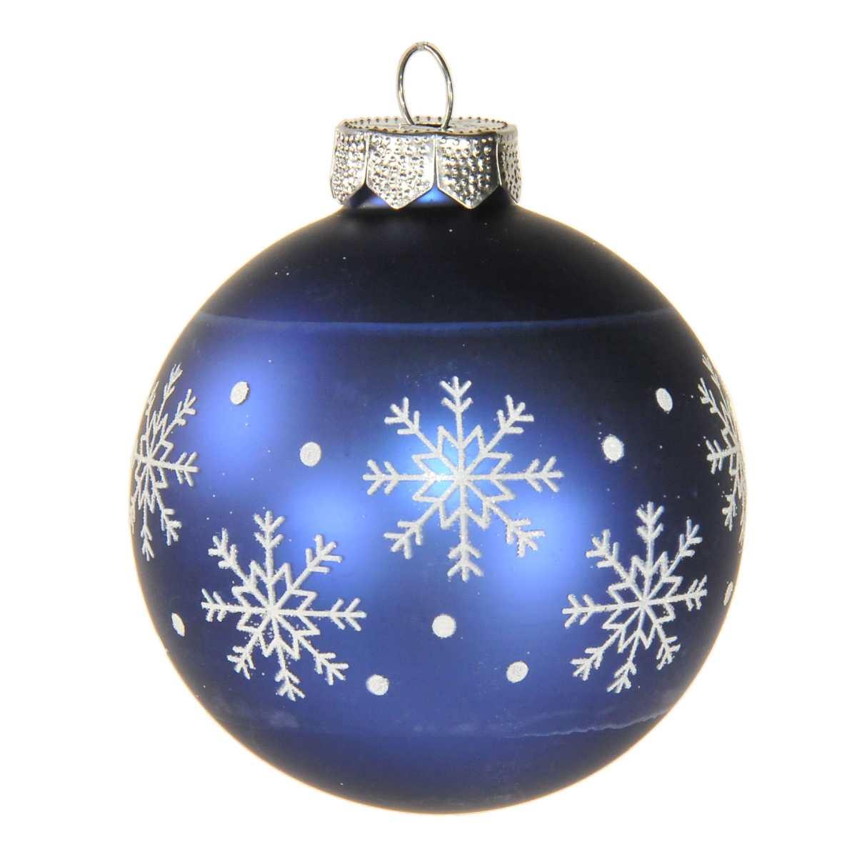 Pallina Natale Vetro cm.8 Blu Opaca con Fiocchi Neve |Inge's Glass