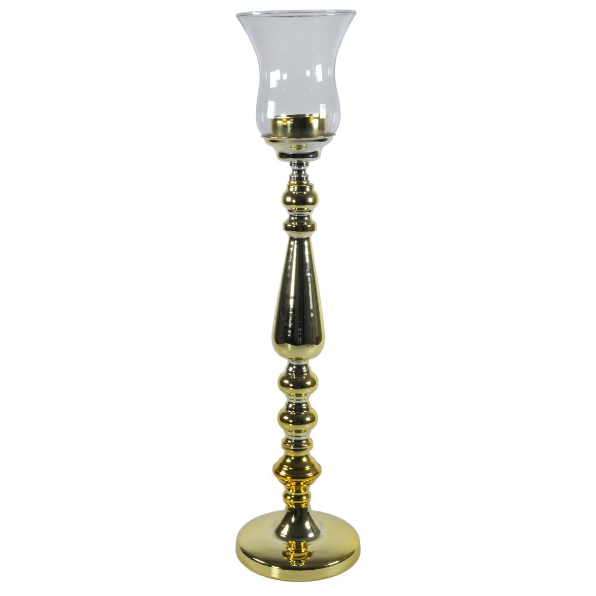 Portacandela Vetro con Base Oro Lucido cm.42 |Silani