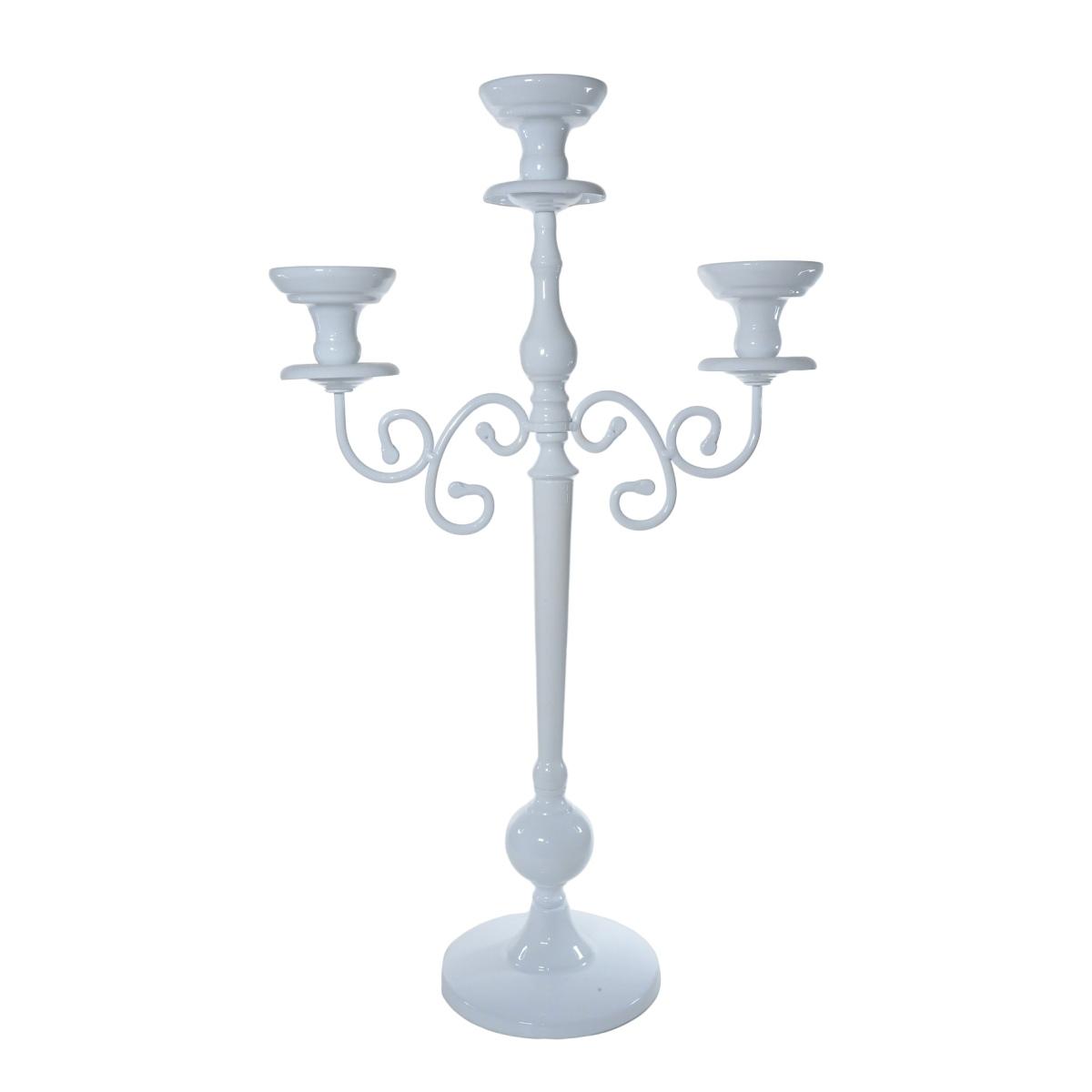 Candelabro con 3 Posti Candela Metallo Bianco cm.h67 |Silani