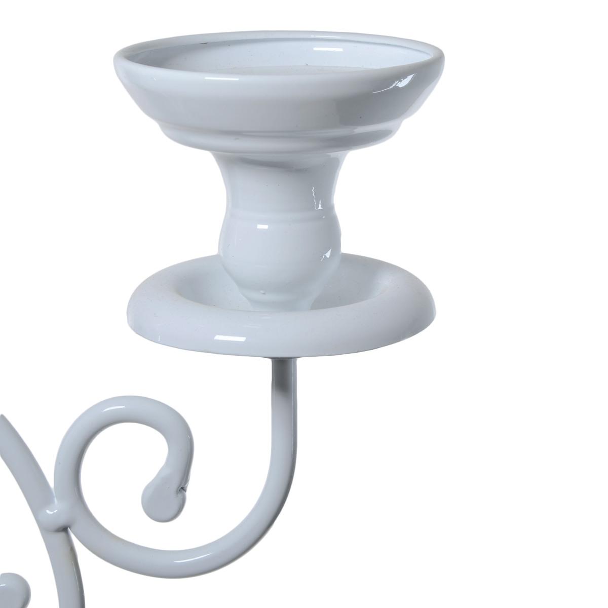 Candelabro con 3 Posti Candela Metallo Bianco cm.h67 |Silani