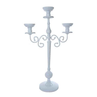 Candelabro con 3 Posti Candela Metallo Bianco cm.h67 |Silani