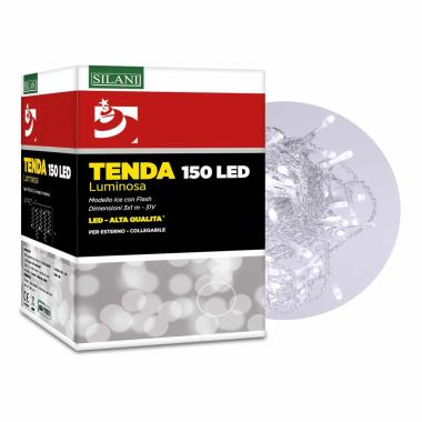 Luci Natale Tenda Esterno LED 150 Bianco Freddo Prol cm.500x100 |Silani