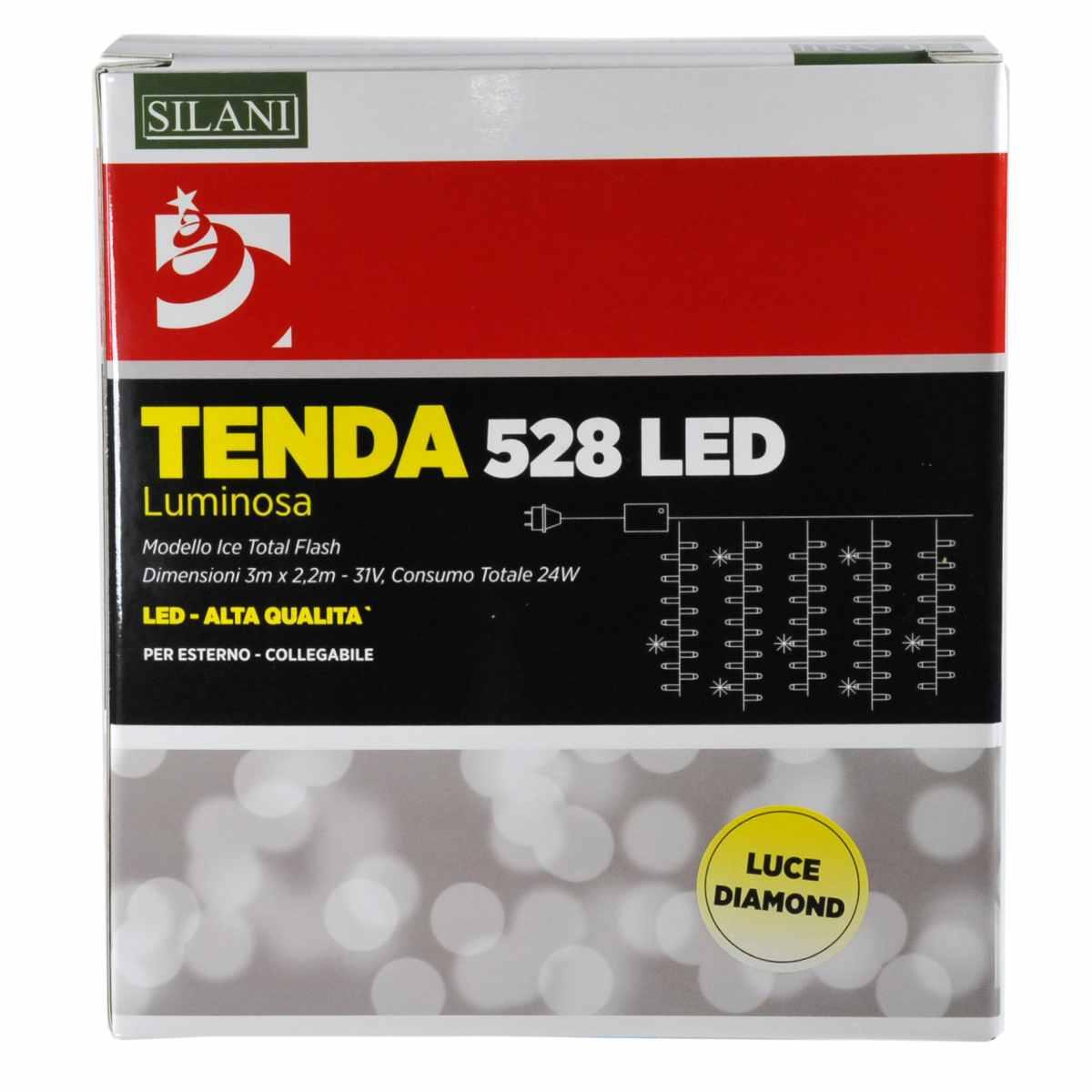 Luci Natale Tenda Esterno LED 528 Diamond Prolungabile cm.300xh220 |Silani