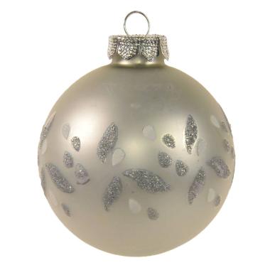 Pallina Natale Vetro cm.8 Bianco Opaco con Strass |Inge's Glass