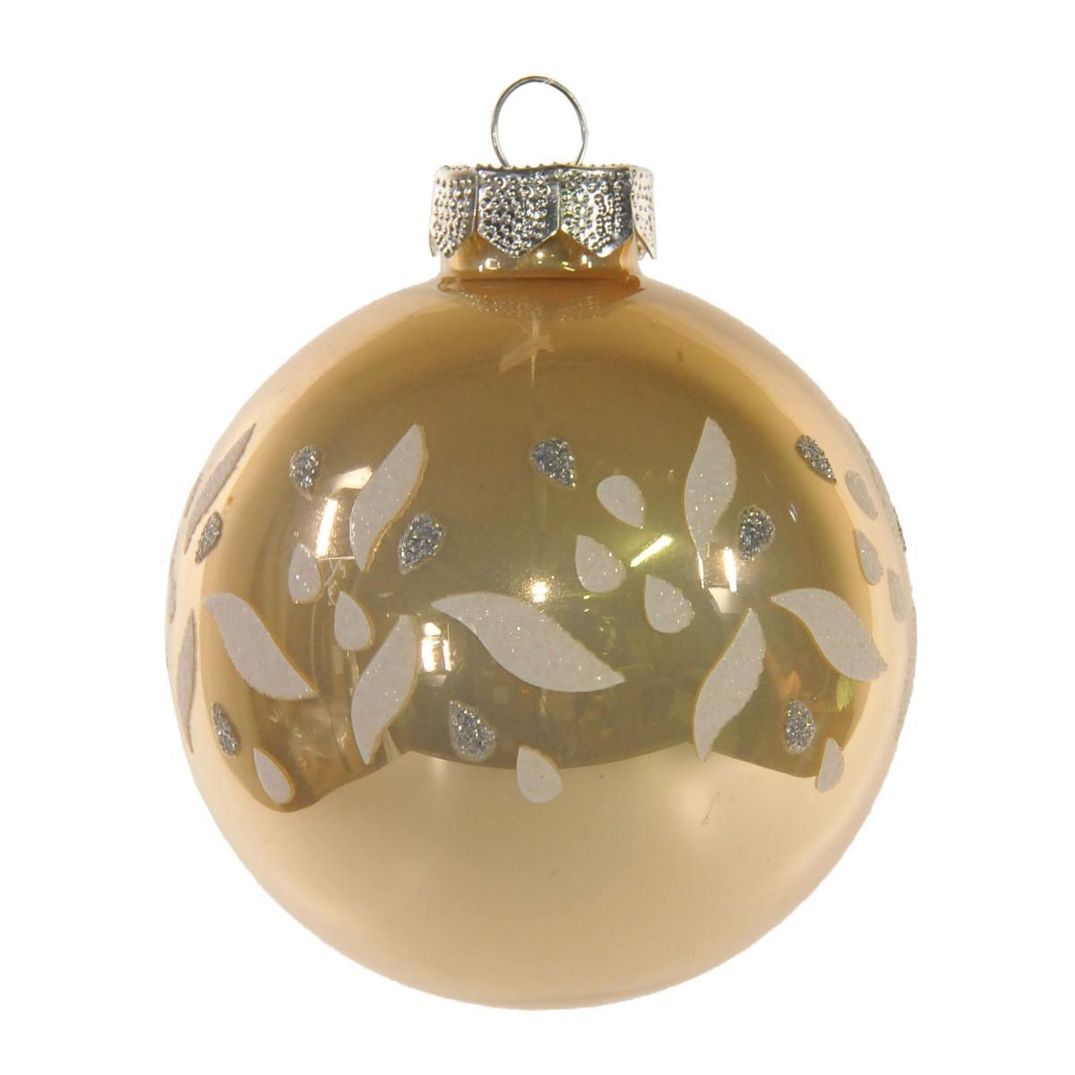 Pallina Natale Vetro cm.8 Champagne Lucida con Strass |Inge's Glass