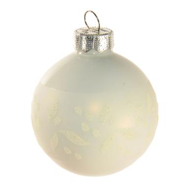 Pallina Natale Vetro cm.6 Bianco Opaco con Fiori Glitter |Inge's Glass