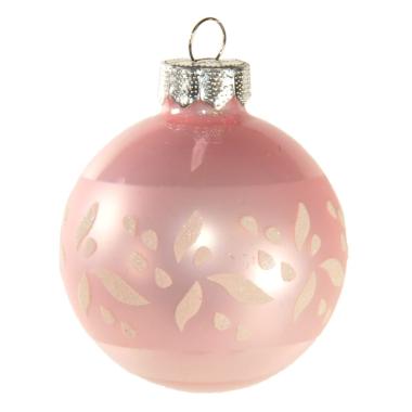 Pallina Natale Vetro cm.6 Rosa Lucido con Fiori Glitter |Inge's Glass