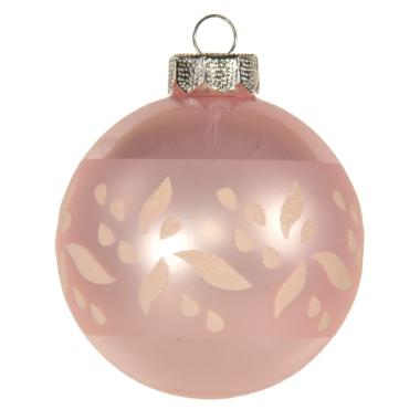 Pallina Natale Vetro cm.8 Rosa Lucido con Fiori Glitter |Inge's Glass