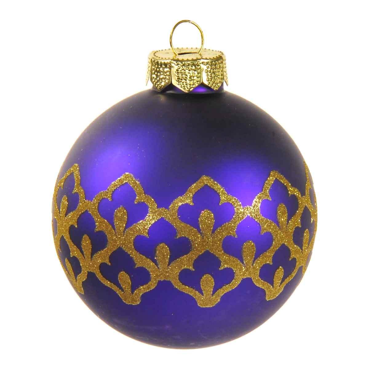 Pallina Natale Vetro cm.8 Viola con Glitter Oro |Inge's Glass