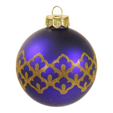 Pallina Natale Vetro cm.8 Viola con Glitter Oro |Inge's Glass