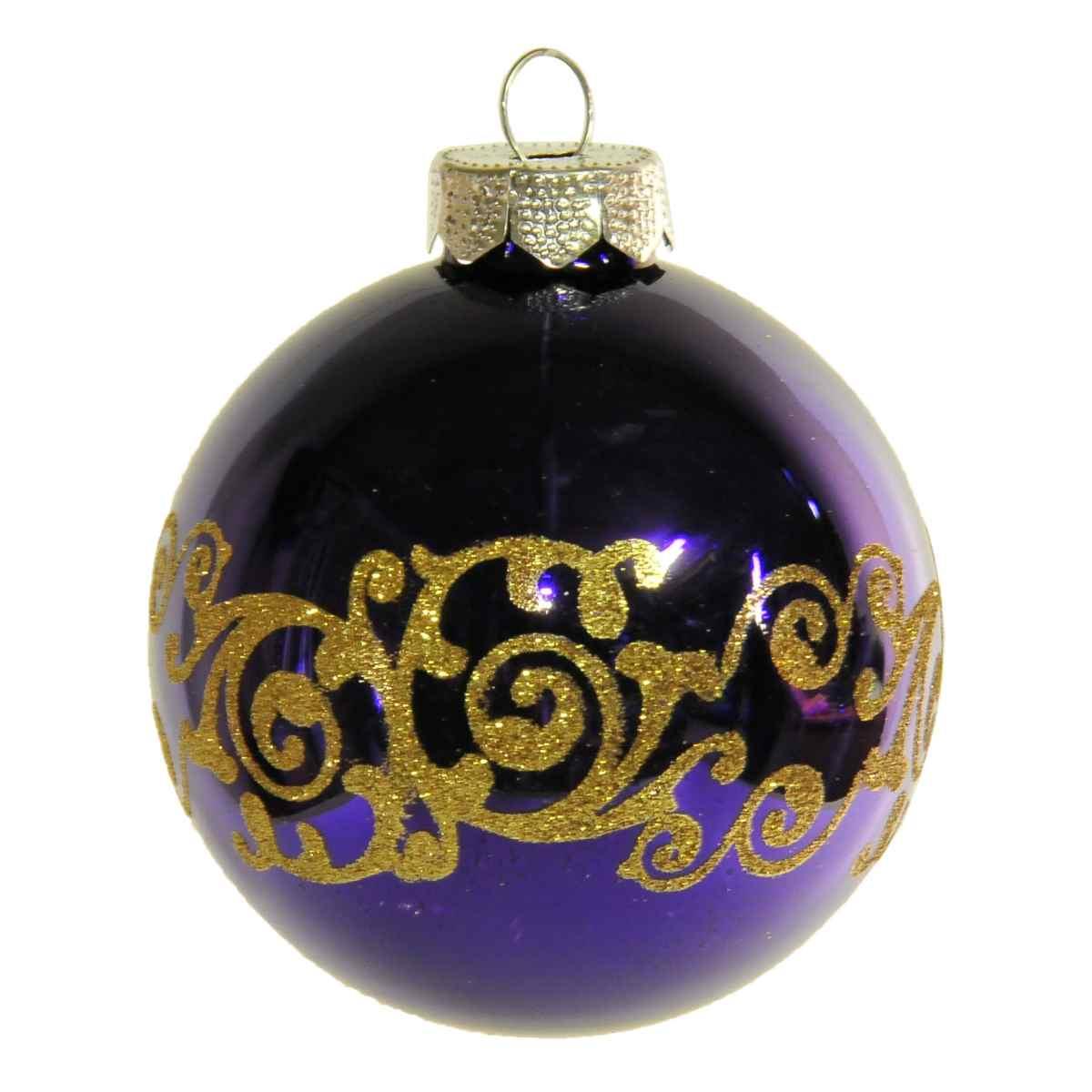 Pallina Natale Vetro cm.8 viola con Glitter Oro |Inge's Glass