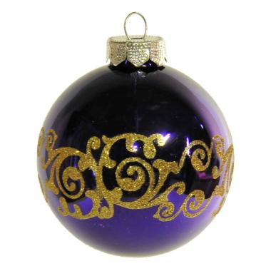 Pallina Natale Vetro cm.8 viola con Glitter Oro |Inge's Glass