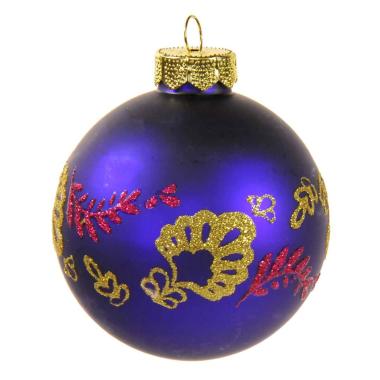 Pallina Natale Vetro cm.8 Viola con Glitter Oro |Inge's Glass