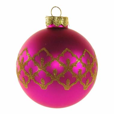 Pallina Natale Vetro cm.8 Fucsia con Glitter Oro |Inge's Glass