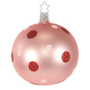Pallina Natale Vetro Collezione cm.8 Rosa Chiaro a Pois |Inge's Glass