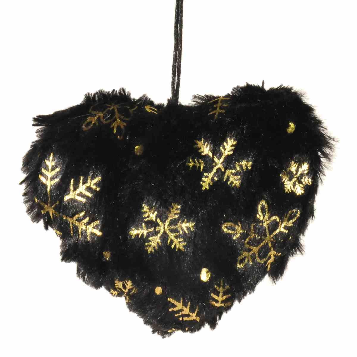 Decorazione Natalizia Cuore Pelliccia Nero con Decori cm.9 |Inge's Glass