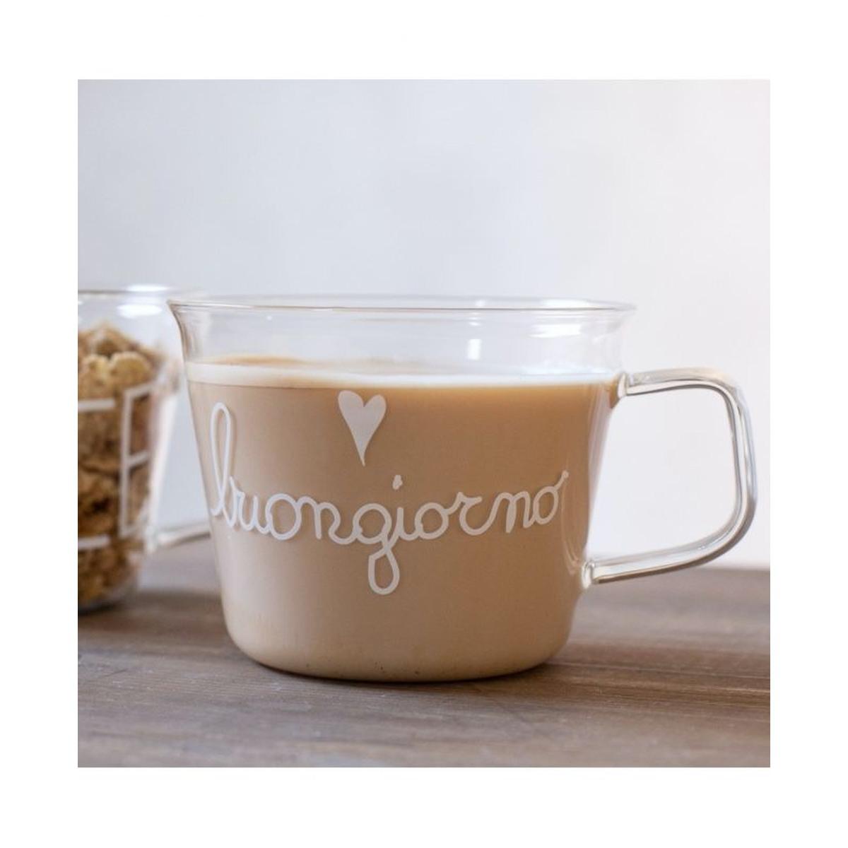 Tazza Natalizia Vetro Simple Day Buongiorno con Manico pz.2 |Simple