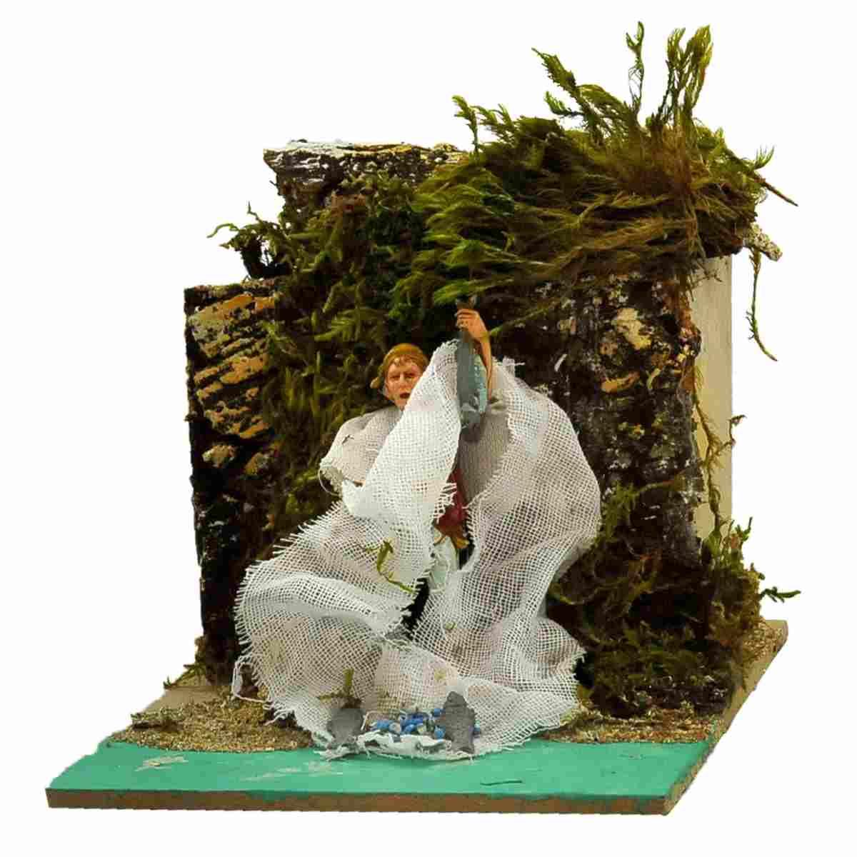 Statua cm.10 Pescatore con Reti e con Movimento | Moranduzzo