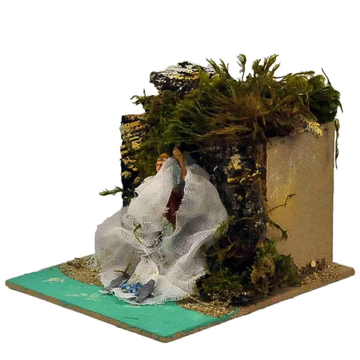 Statua cm.10 Pescatore con Reti e con Movimento | Moranduzzo