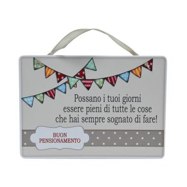 Targa Legno "Pensionamento" con Nastrino cm.17 | Angolo Idee