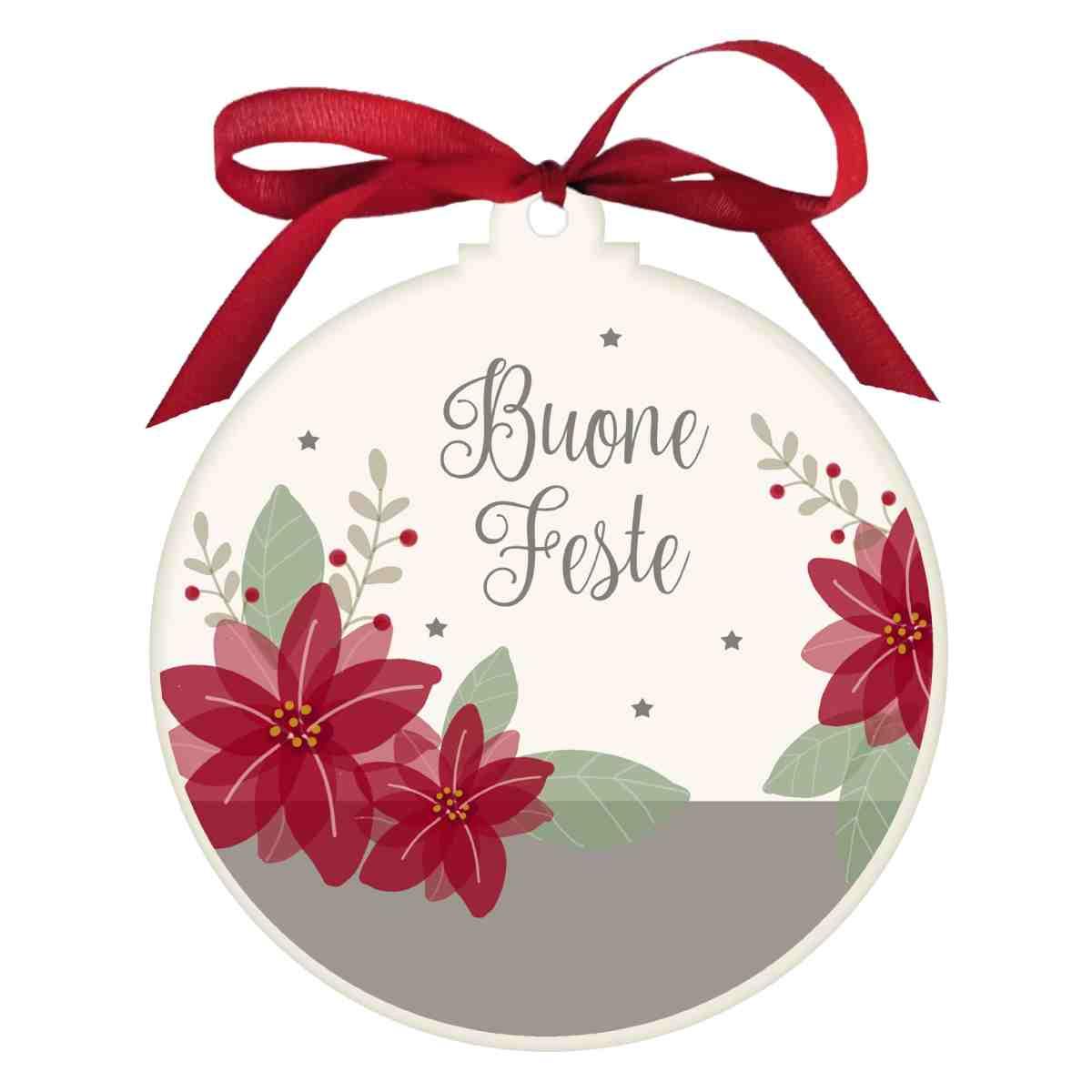 Pallina Natale Legno con Dedica Buone Feste cm.10,5x1,2 |Angolo Idee